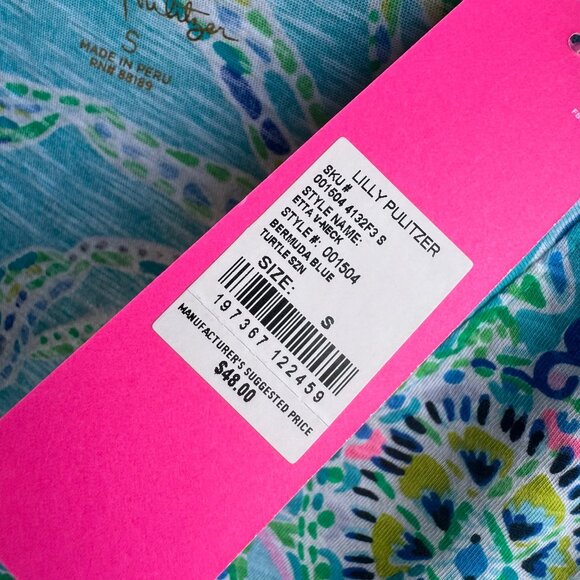 Lilly Pulitzer Short Sleeve V-Neck Tropical Turtles 100% Cotton T-Shirt Size S - Picture 5 of 7